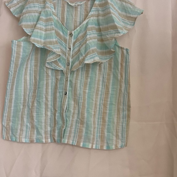 French Laundry Green Blue Ruffled Bib Collar Blouse - Picture 3 of 8